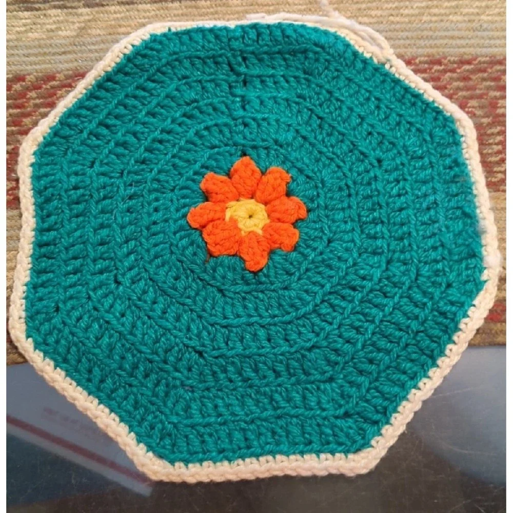 Vintage Crochet Tabletop Colorful Counter Doile Trivet Handmade By Granny